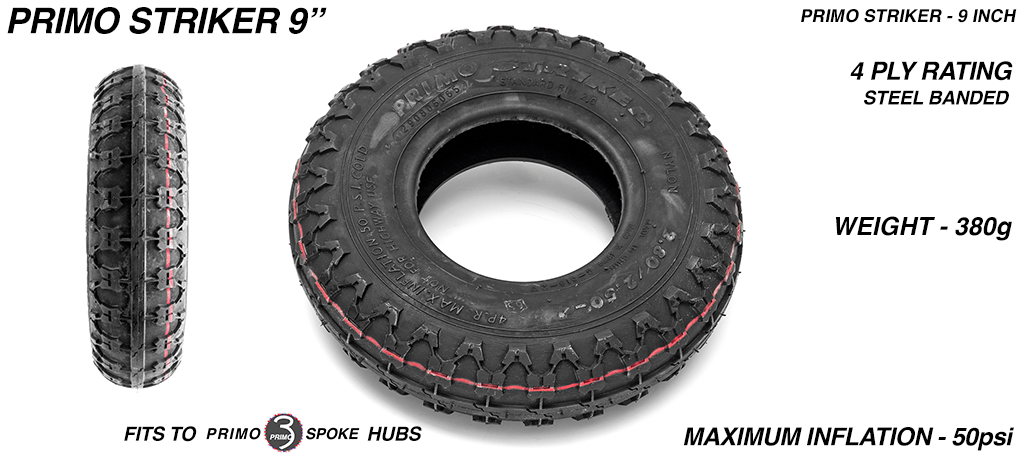 Black Primo Striker tyre  -  9 Inch