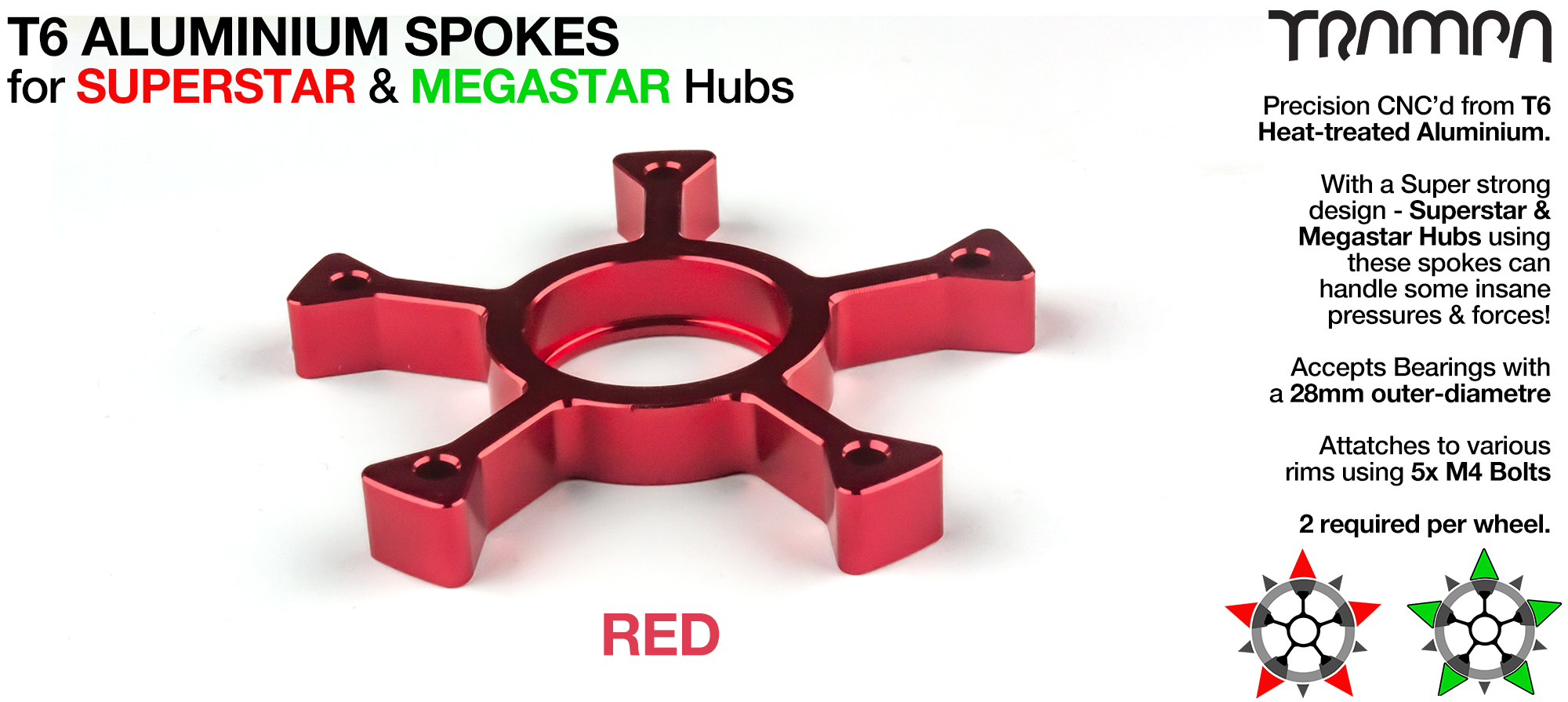 Red Anodised Aluminum Spoke - CNC Precision made