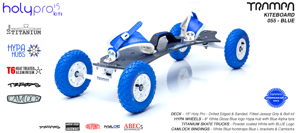 Kiteboard - 15� HOLY PRO deck on 10mm TITANIUM axle trucks with 8 inch HYPA wheels & CAMLOCK Bindings - BLUE