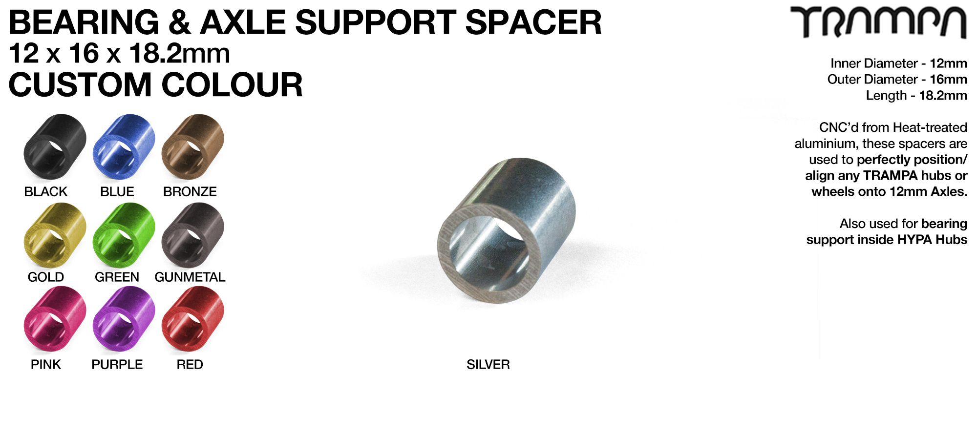 Spacer 18.2mm x 12mm Aluminium spacer Axle and hub spacer