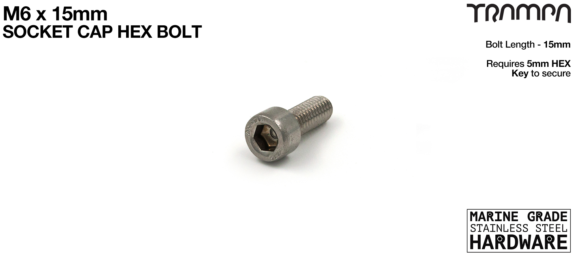 M6 x 25mm Marine Grade Stainless steel shanked bolt