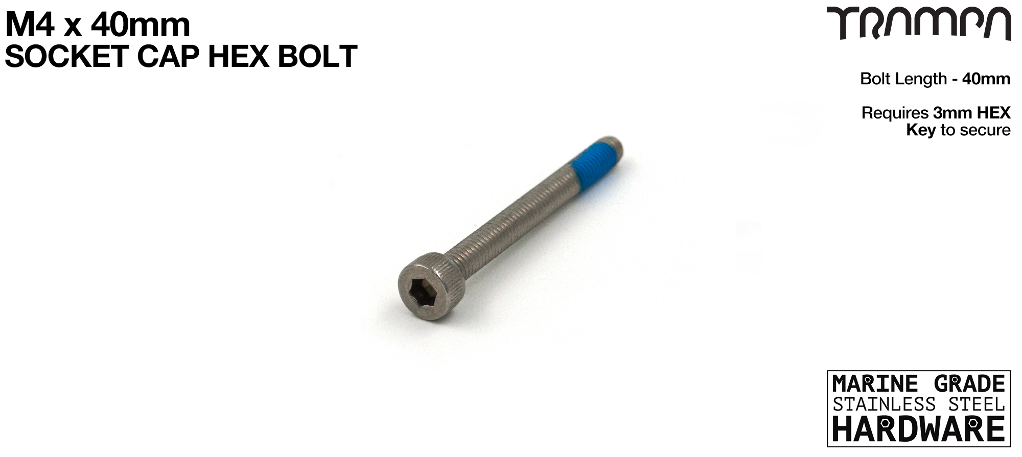M4 x 40mm Stainless steel Superstar hub bolt
