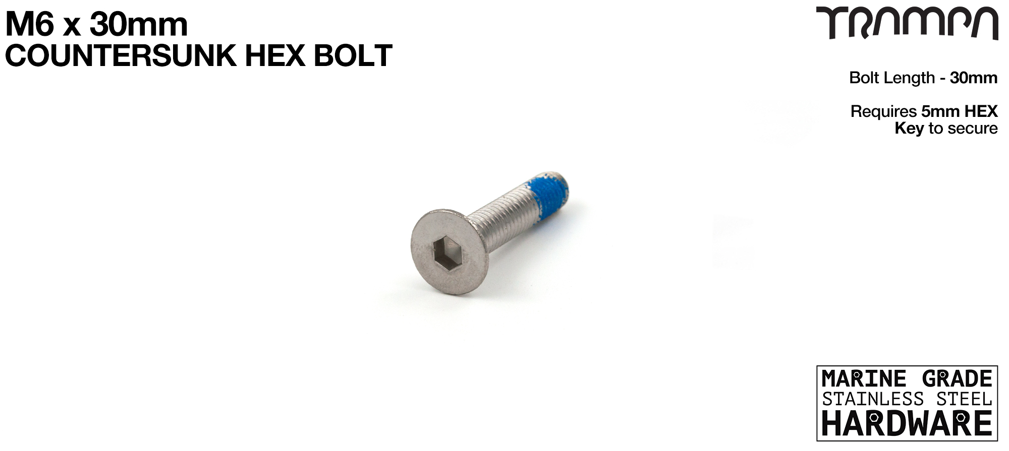 M6 x 30mm Countersunk Stainless steel bolt