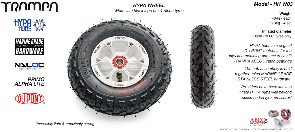 White Gloss with Black logo Hypa hub and Black Alpha tyre