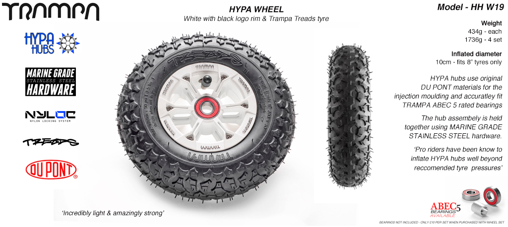 White Gloss Black logo Hypa hub with Black Trampa Tyre