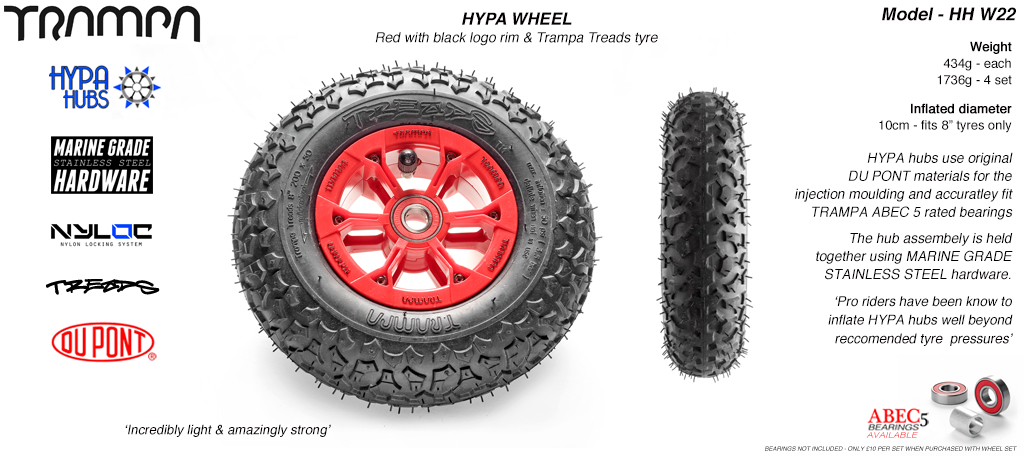 Red Gloss Black logo Hypa hub with Black Trampa tyre