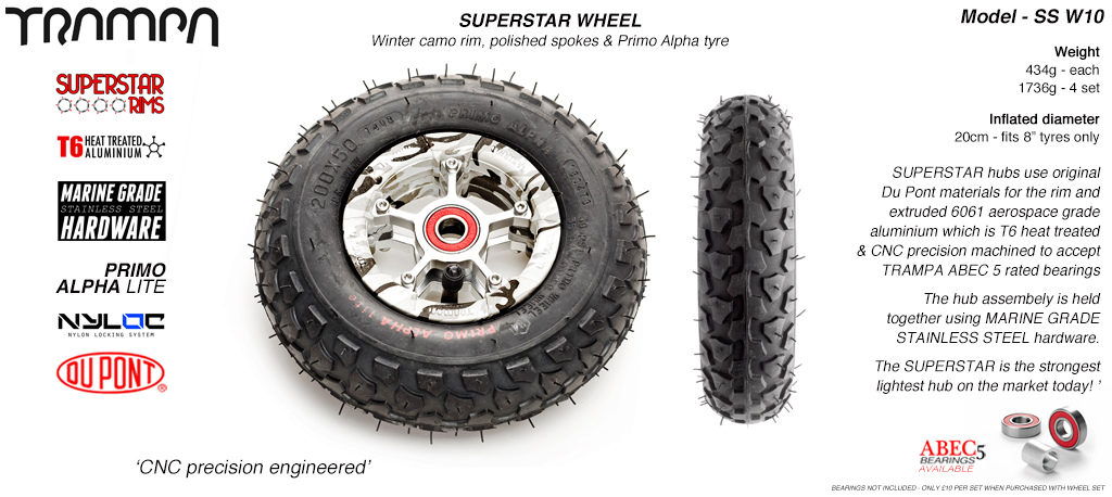 Superstar wheel - Winter Cammo Rim with Silver Anodised spokes and Black Alpha Tyre