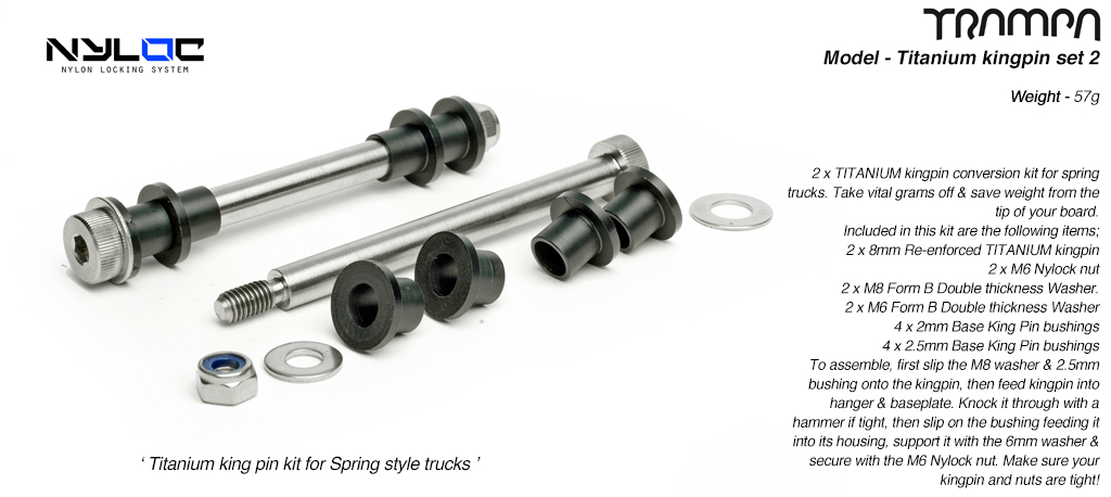 2 x Titanium king pin conversion kit for spring trucks