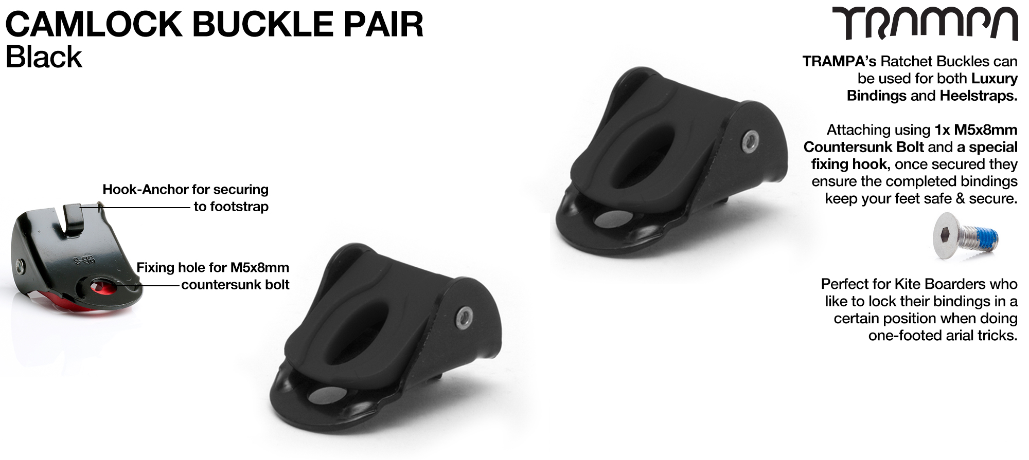 Camlock buckles for foot and heel strap Bindings - BLACK x 2