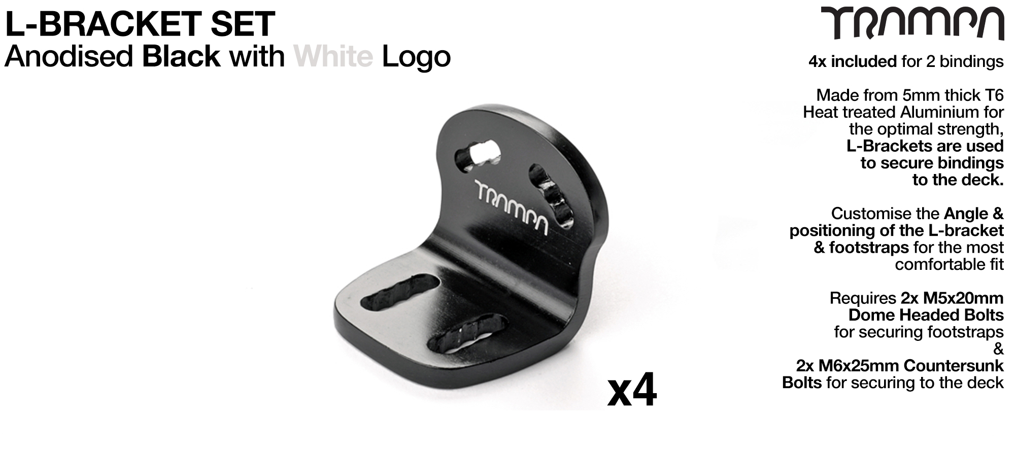 Black anodized with Laser logo L Bracket x 4