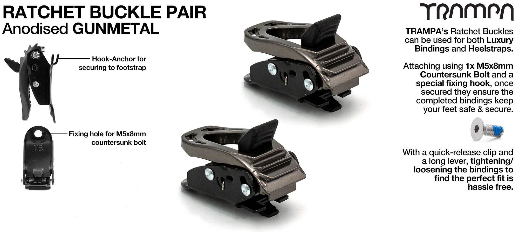 Gunmetal Ratchet buckles x 2