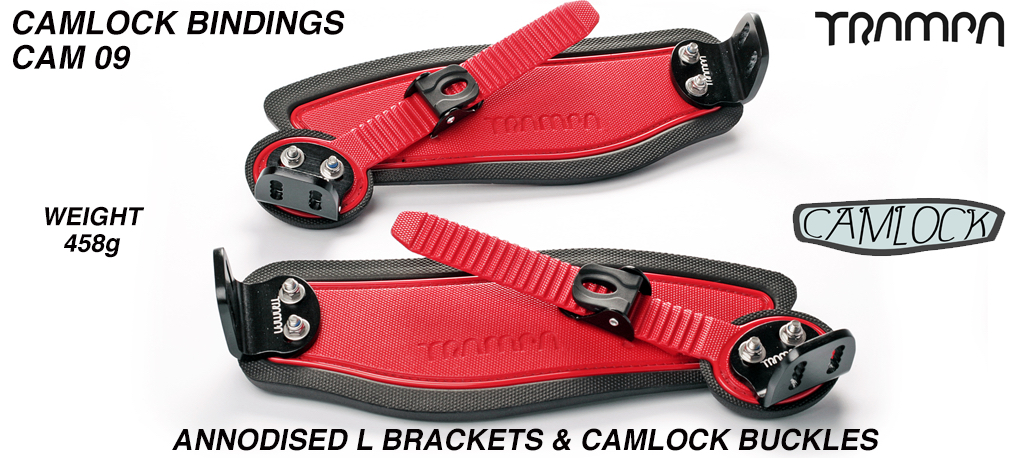 Camlock Bindings - Red straps on Black Foam, Black L-brackets and Black Camlocks