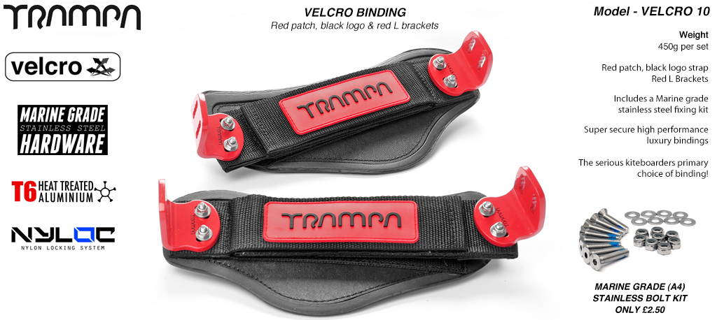 Velcro Bindings - Red base Black logo velcro straps with Red L brackets