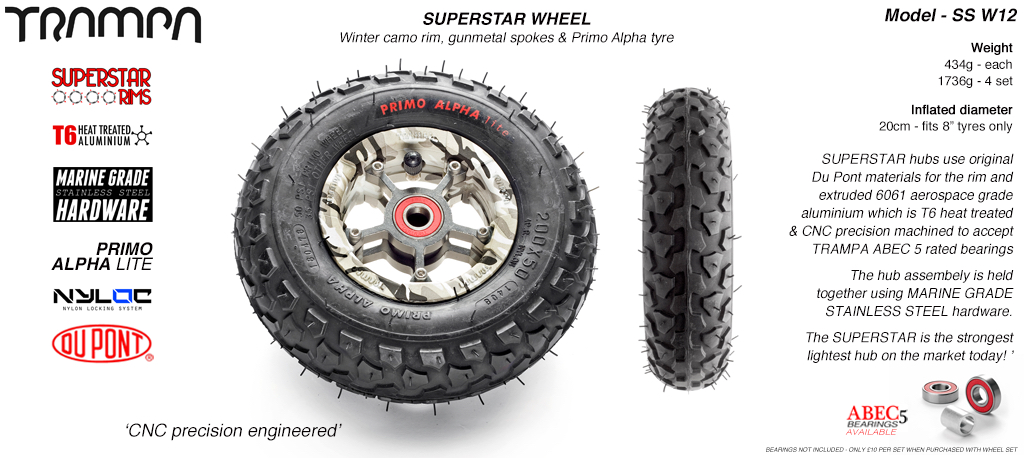 Superstar wheel - Cammo Rim with Gunmetal Anodised spokes and Black Alpha tyre