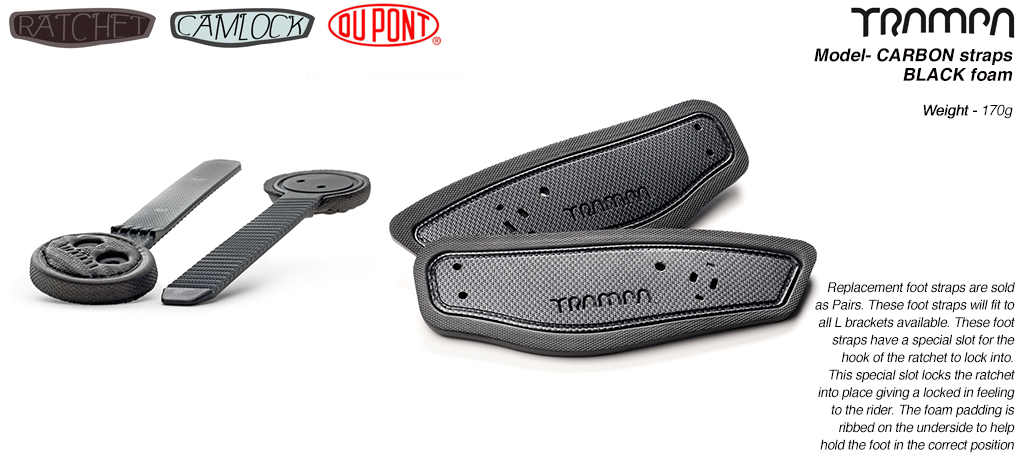 Ratchet Binding foot straps - Carbon Print straps on Black foam