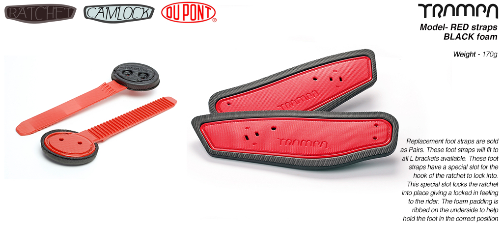 Ratchet Binding foot straps - Red straps on Black foam