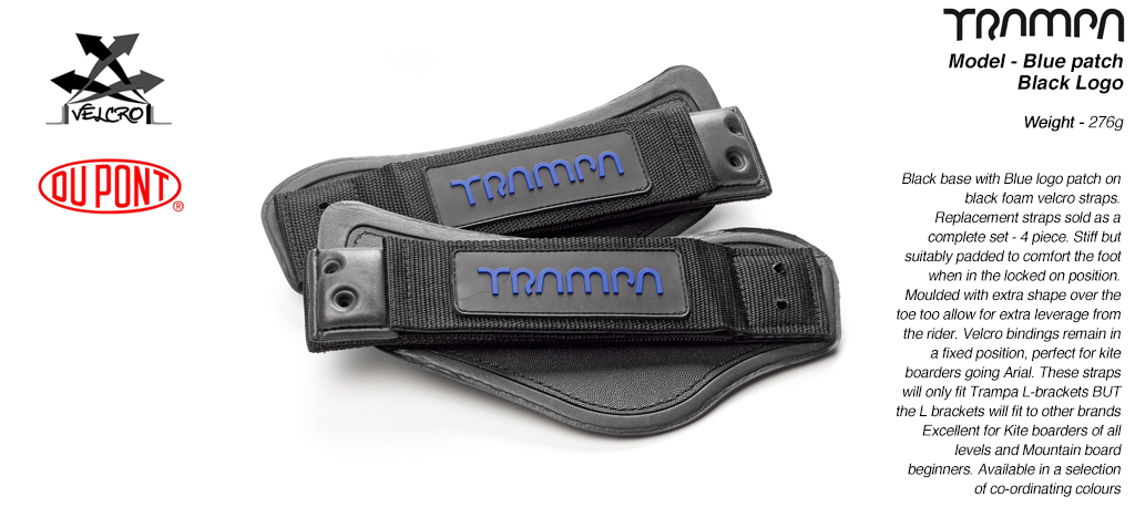 Black base with Blue logo patch on Black foam velcro straps