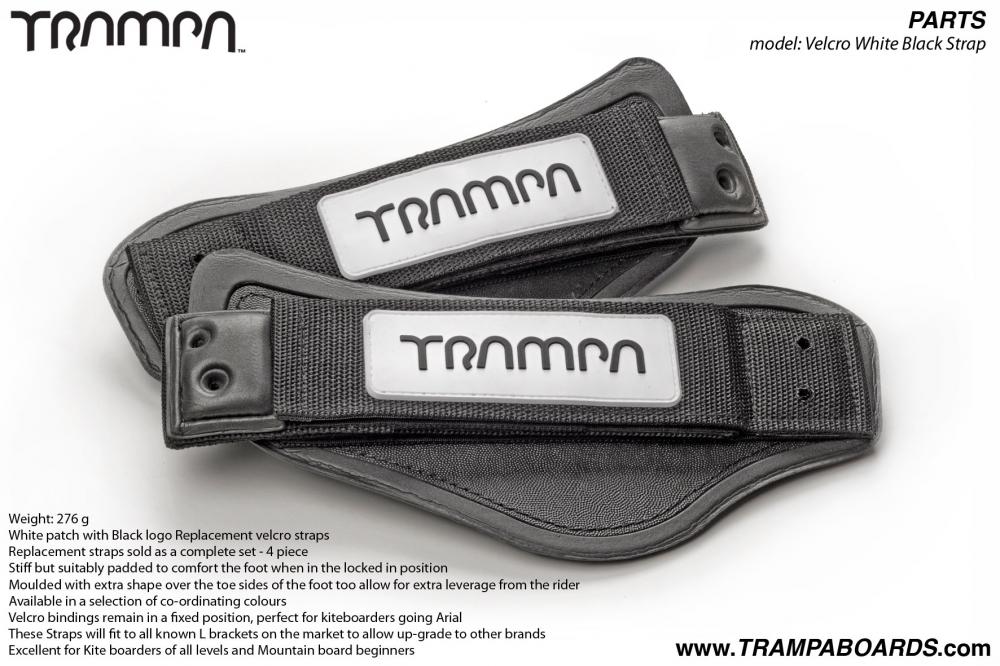 White base with Black logo patch on black foam velcro straps