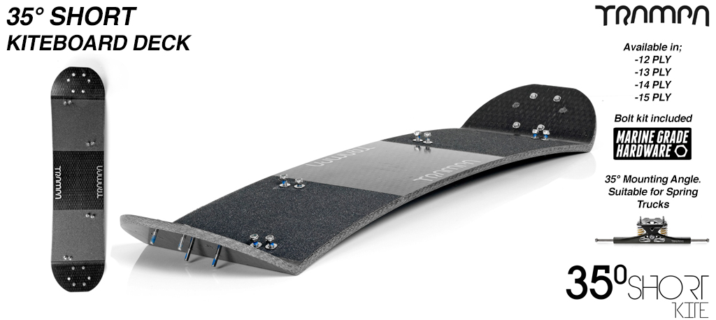 35 degree Short TRAMPA Kiteboard - Drilled, Edged, fitted with Grip tape and a Bolt kit