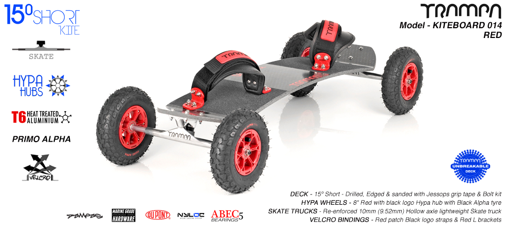 15�s 10mm hollow skates, Red Hypa hub Black Treads, Velcro Bindings
