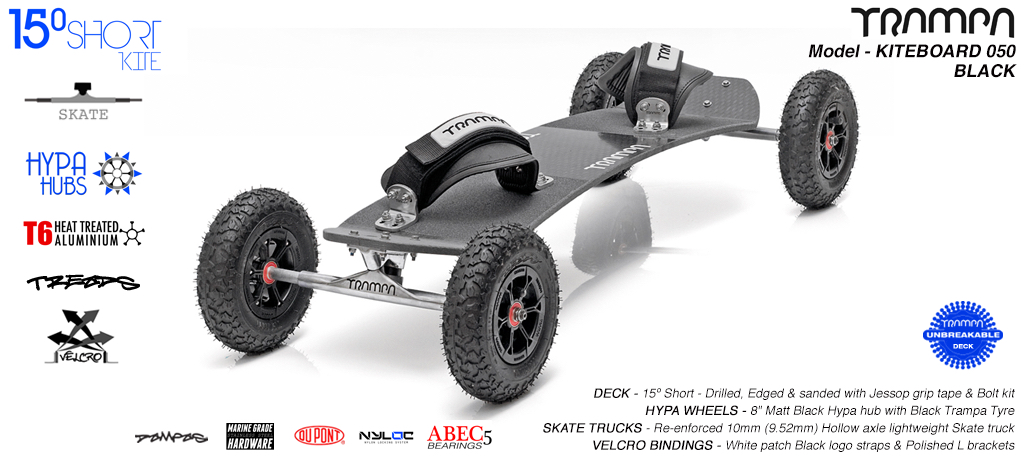 15�s 10mm hollow skates Matt Black Hypa hubs, Black Treads and Velcro bindings