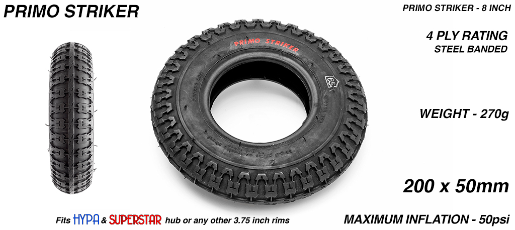 Black Primo Striker tyre  -  8 Inch