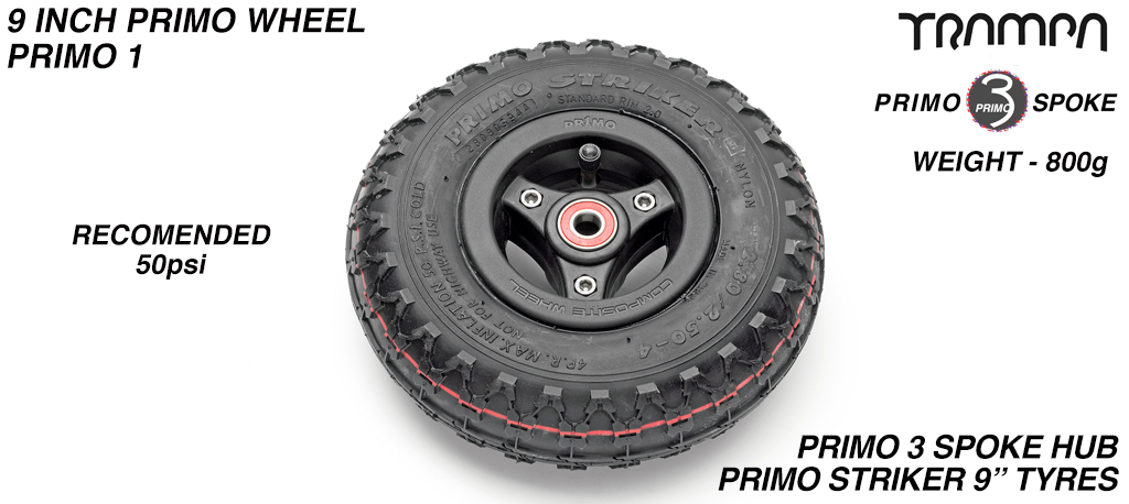 3 Spoke Primo Hub with Black 9' Striker tyre and Red Bearing
