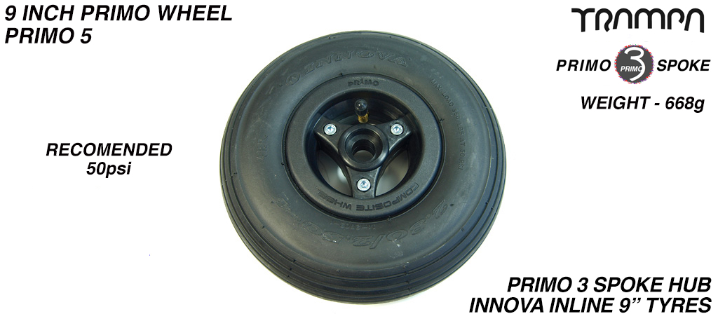 3 Spoke Primo Hub with 9' PowerPlay tyre in Black