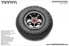 Black Gloss and White logo Rim with Black Anodised spokes and Black Trampa Tyre