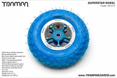 White Gloss and Blue logo Rim with Blue Anodised Spokes and Blue Alpha tyre