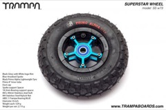 Black Gloss and White logo Rim with Blue Anodised spokes and Black Alpha Tyre and Blue Bearings