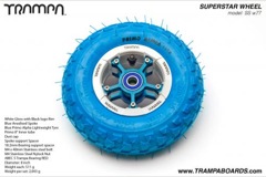 White Gloss and Black logo Rim with Blue Anodised Spokes and Blue Alpha tyre and Blue Bearings