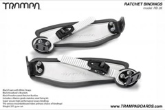 Ratchet Bindings - White Straps on Black Foam with Black L-brackets and Ratchets