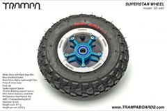 White Gloss and Black logo rim with Blue Anodised Spokes Black Alpha tyre and Blue Bearings