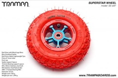Red Gloss Black logo rim with Blue Anodised Spokes Red Alpha tyre and Red Bearings