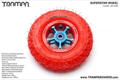 Red Gloss Black logo rim with Blue Anodised Spokes Red Alpha tyre and Blue Bearings