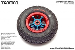 Red Gloss Black logo rim with Blue Anodised Spokes Black Alpha tyre and Red Bearings