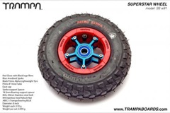 Red Gloss Black logo rim with Blue Anodised Spokes Black Alpha tyre and Blue Bearings