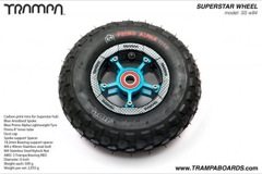 Carbon print rim with Blue Anodised Spokes Black Alpha tyre and Red Bearings