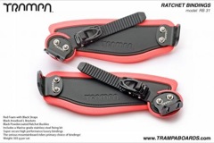 Ratchet Bindings - Black straps on Red foam with Black L brackets and Ratchets