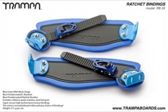 Ratchet Bindings - Black straps on Blue Foam with Blue L Brackets and Ratchets