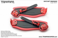 Ratchet Bindings - Black straps on Red foam with Red L Brackets and Ratchets