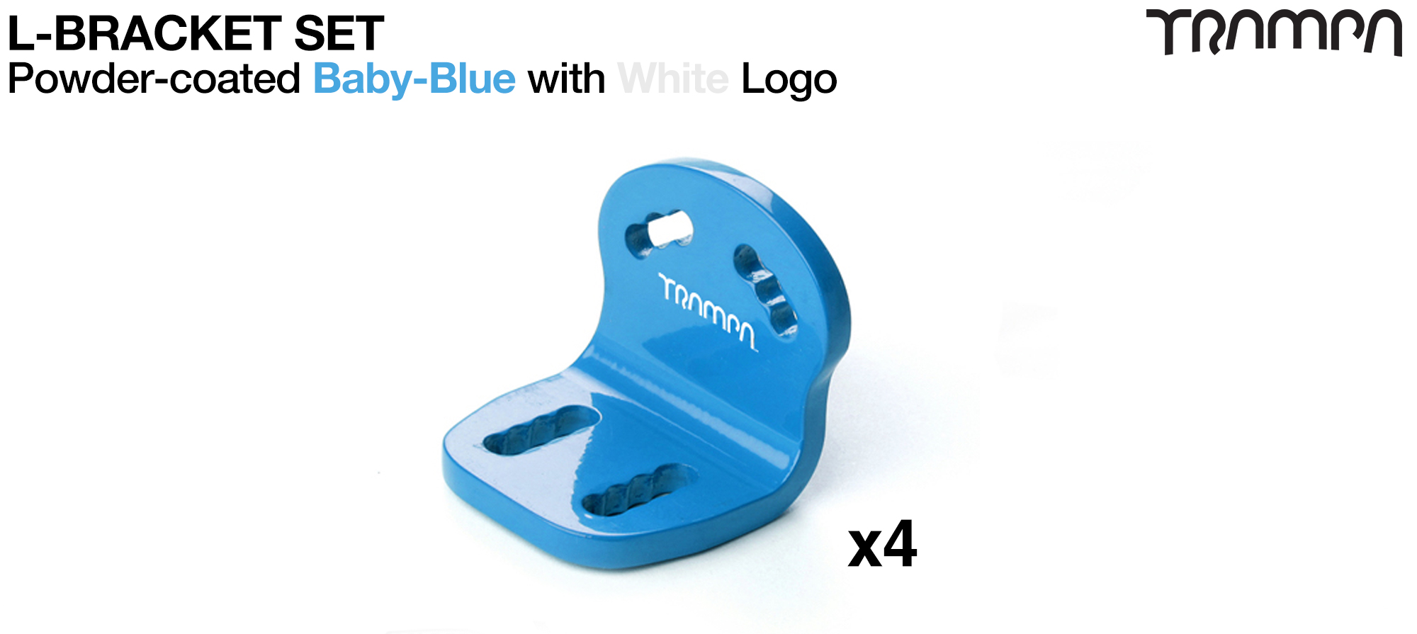 Powder coated White with Blue logo L bracket x 4