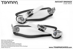 Ratchet Bindings - White Straps on Black Foam with Silver L brackets and Ratchets