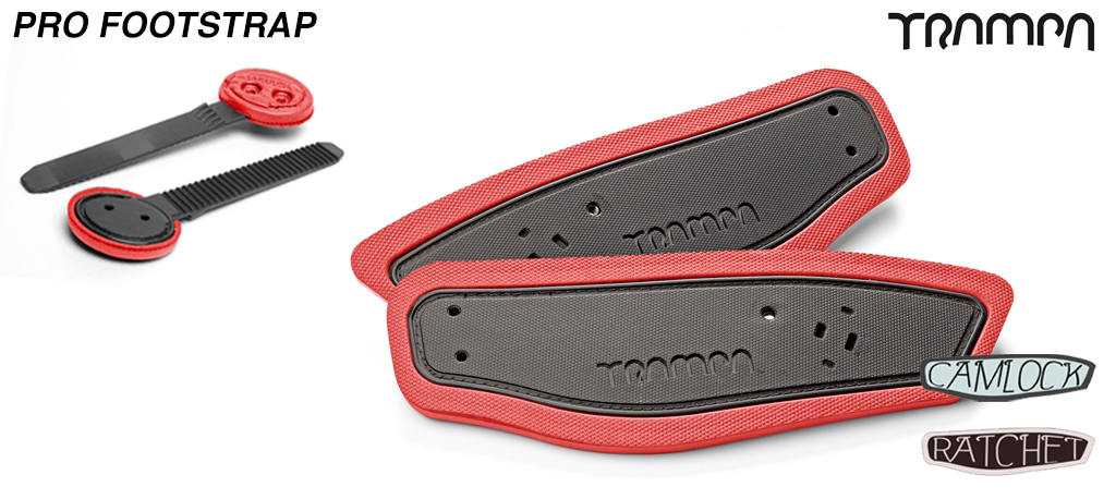 Ratchet Binding foot straps - BLACK straps on RED foam
