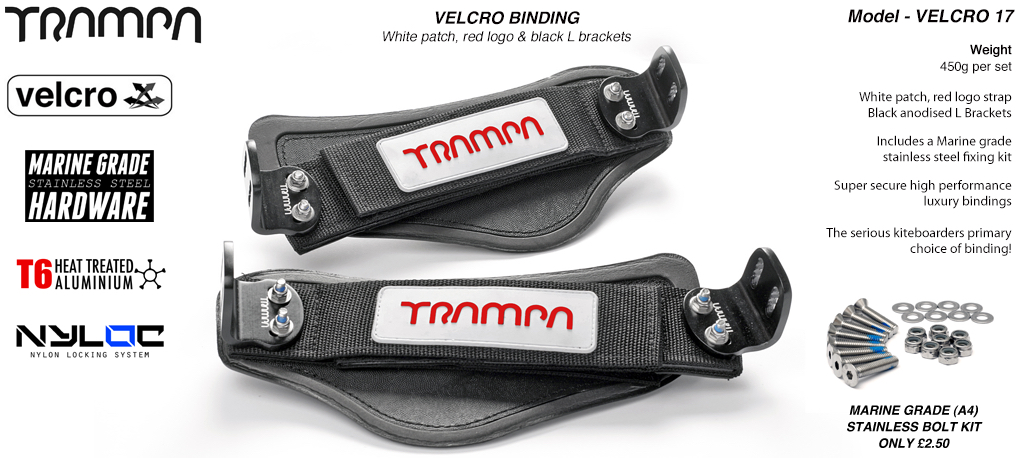 Velcro Bindings - White base Red logo velcro straps with White L brackets