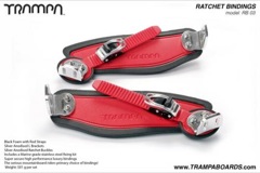 Ratchet Bindings - Red Straps on Black Foam with Silver L Brackets and Ratchets