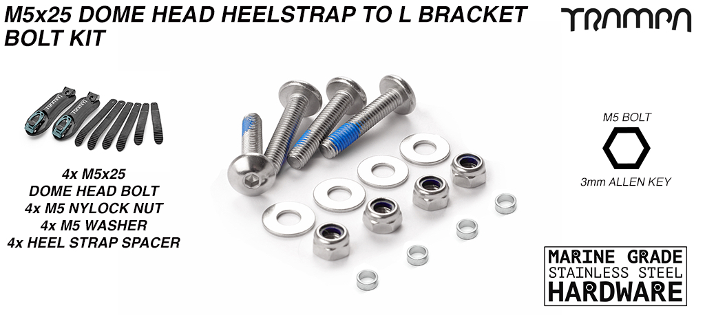 M5 x 25mm Dome headed Heel strap Bolt kit