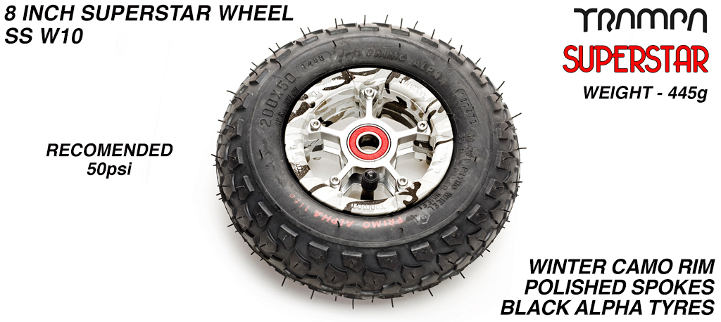 Superstar wheel - Winter Cammo Rim with Silver Anodised spokes and Black Alpha Tyre