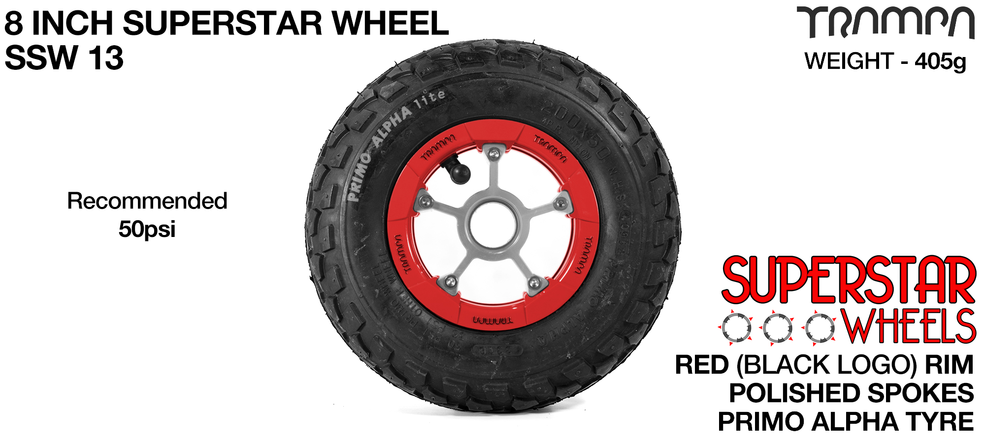 Superstar wheel - Red Gloss Rim with Silver Anodised spokes and Black Alpha tyre